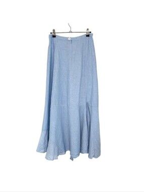 Ana Nonza Light Blue Asymmetrical Hem Linen Blend Midi Skirt, M